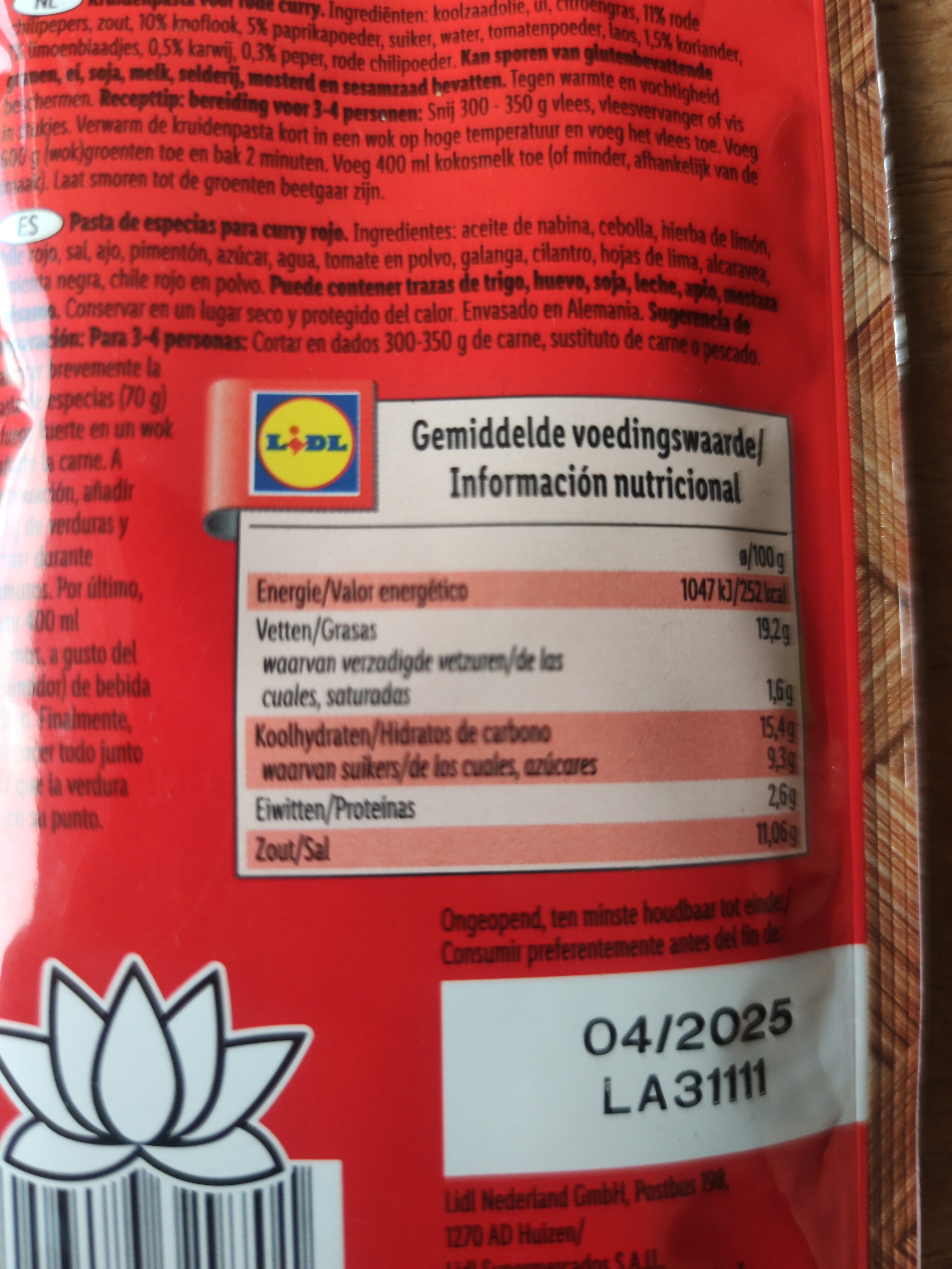 Red Curry - Nutrition facts - nl