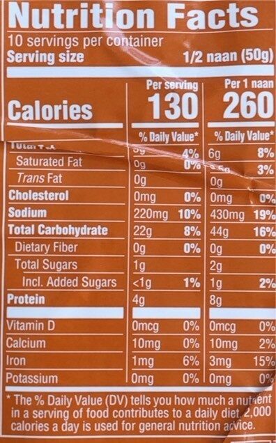 Plain Naan Bread - Nutrition facts
