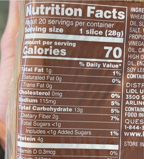 100% Whole Weat Bread - Nutrition facts