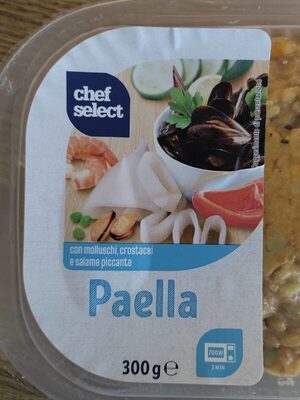 Paella con molluschi, crostacei e salame piccante - Prodotto