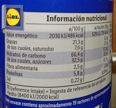 Captain Rondo Cacao - Información nutricional