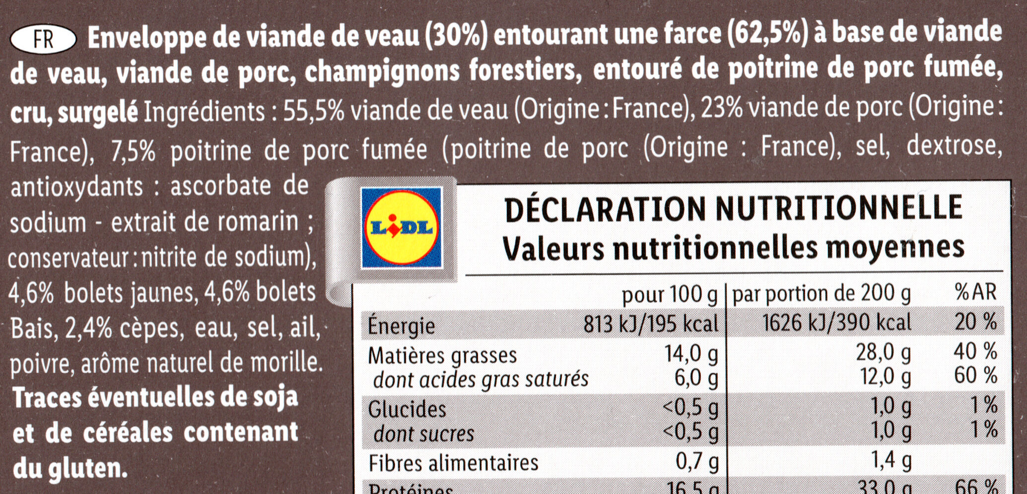 Paupiettes de veau forestière - Nutrition facts - fr