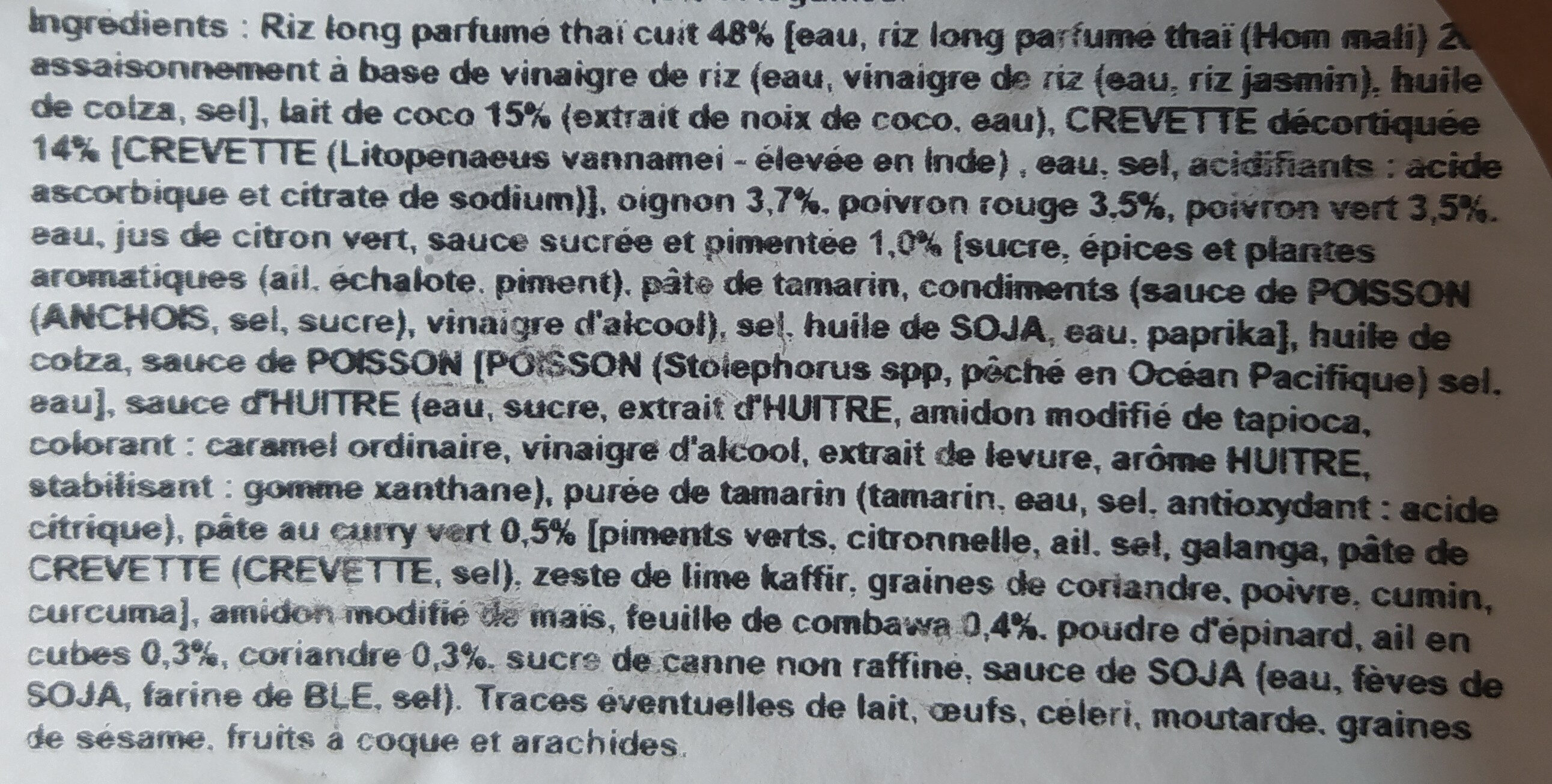 Riz crevettes au curry vert - Ingredienser - fr