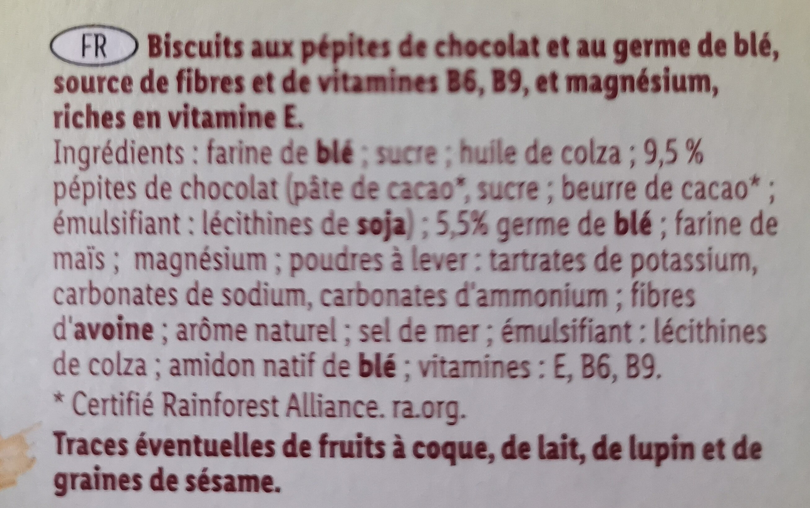 Biscuit au germe de blé pépites de chocolat - Ingredients - fr