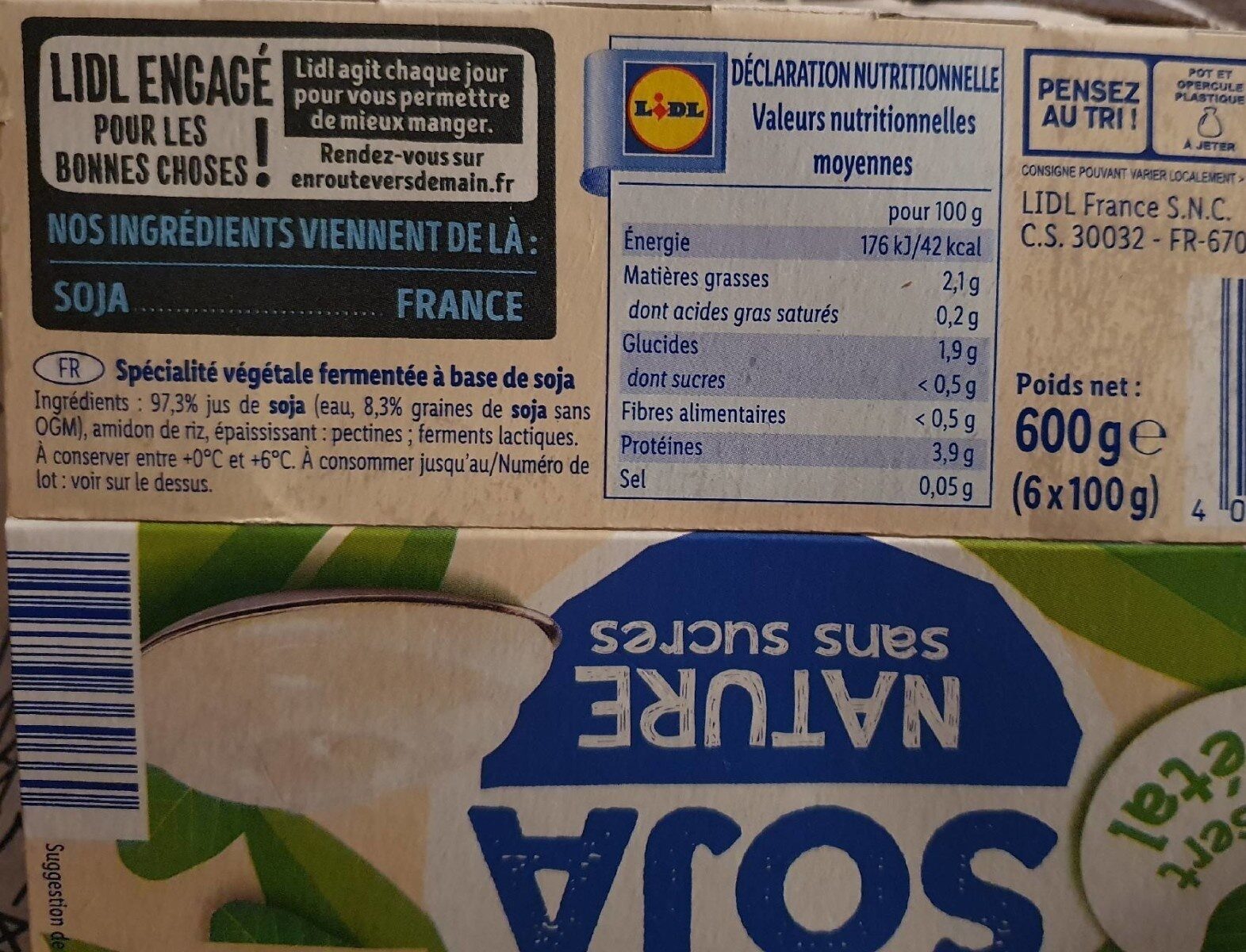 Dessert végétal Soja Nature Sans sucres - Nutrition facts - fr
