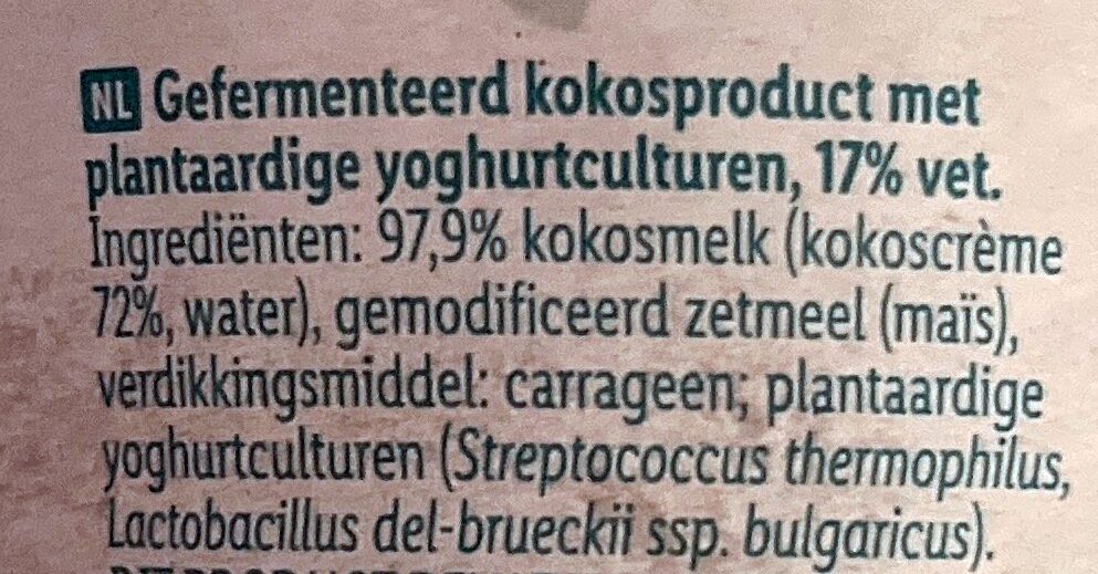 Kokos Yoghurt Ongezoet - Ingrediënten