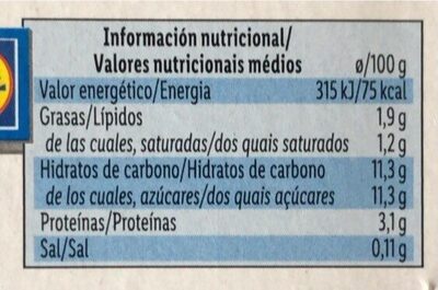 Yogur Natural Azucarado - Informació nutricional