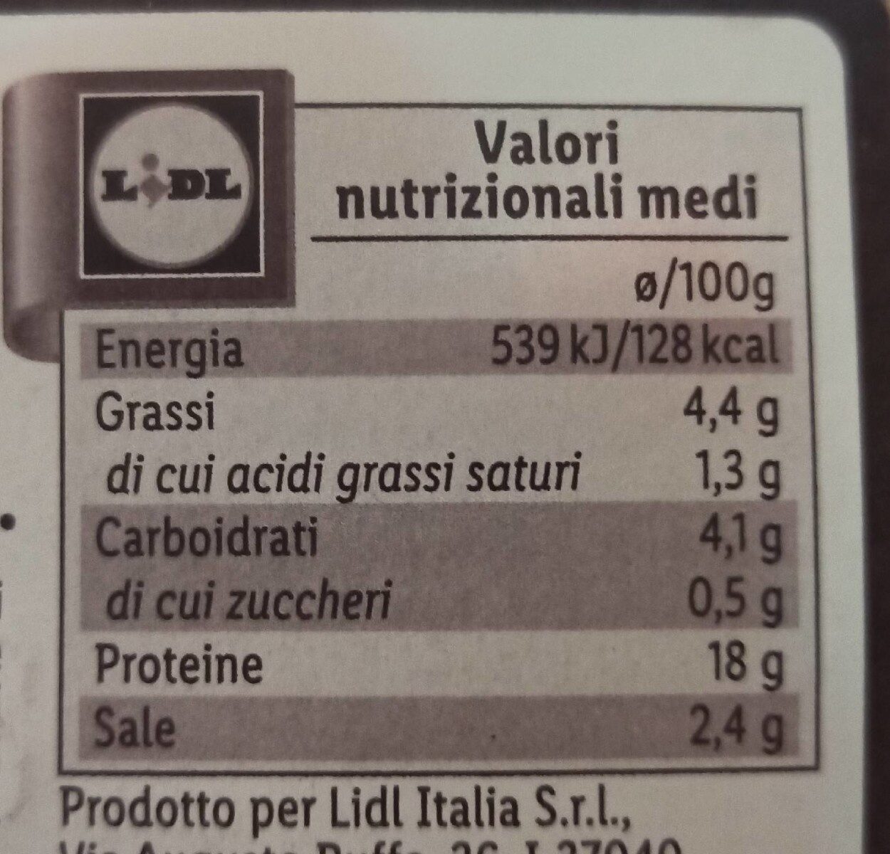Cotto di tacchino con olive - Valori nutrizionali