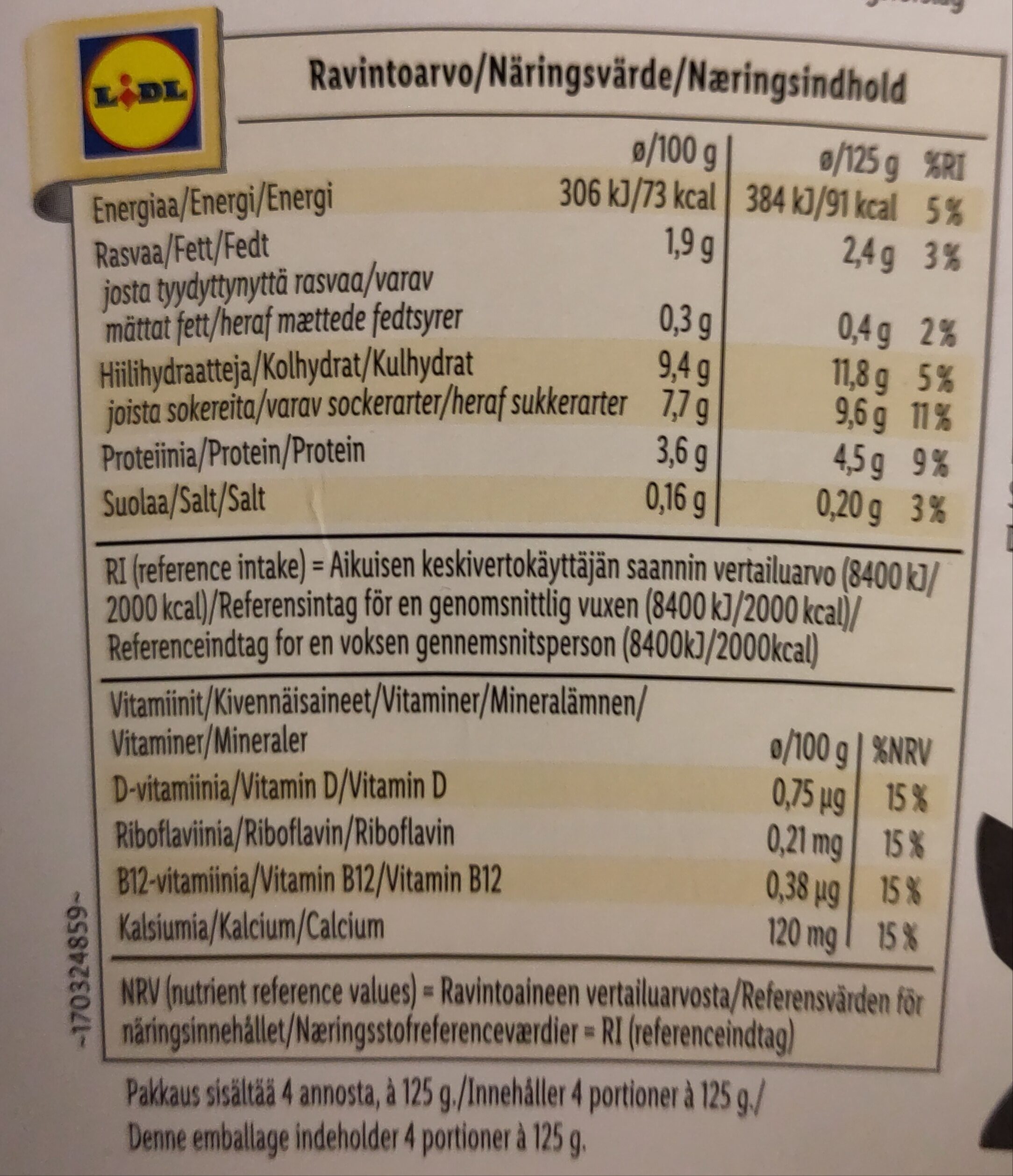 Soijajogurtti vanilja - Näringsfakta - fi