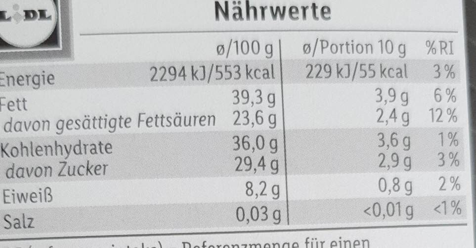 Deluxe Goji Waldbeere Edel-Bitterschokolade - Nährwertangaben