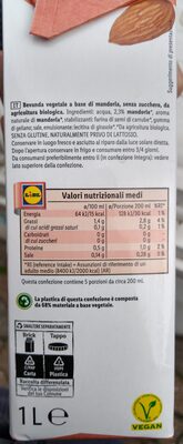 Bio bevanda mandorla senza zuccheri - Nutrition facts - it