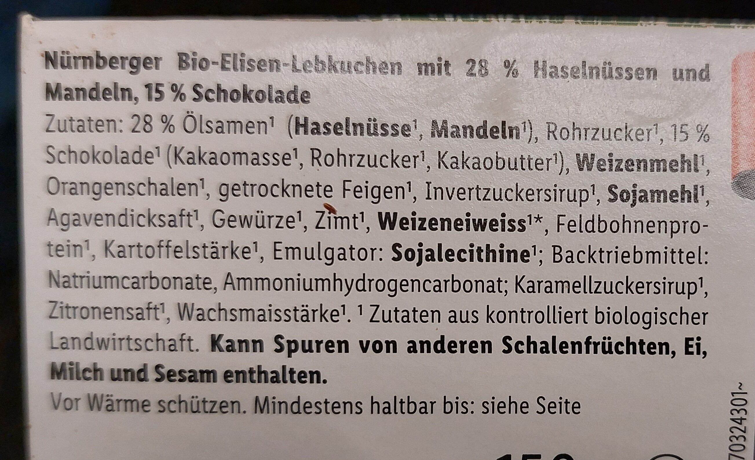 Feine Nürnberger Bio Elisen-Lebkucheb - Zutaten