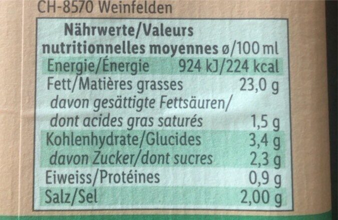 French Dressing aux herbes Bio - Valori nutrizionali - fr