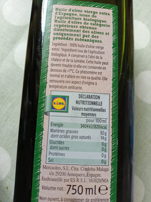 Huile d'olive bio - Ingrédients