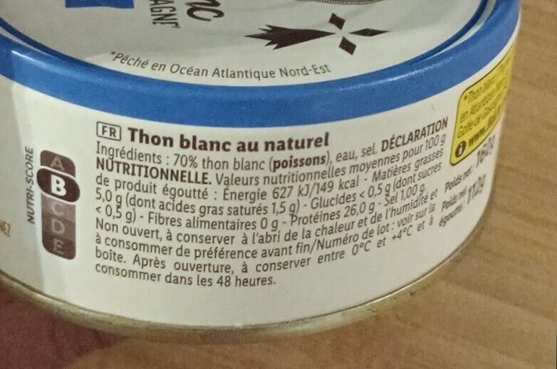 Thon blanc au naturel - Tableau nutritionnel