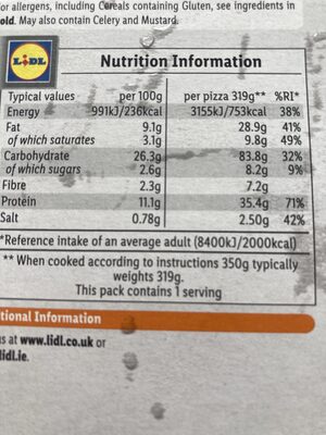ultra thin and crispy chicken pizza - Nutrition facts