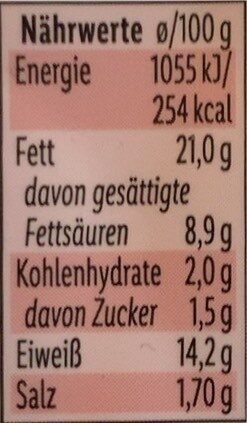 Pommersche Leberwurst grob - Nährwertangaben