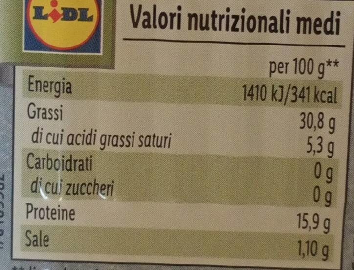 Filetto di salmone in olio d'oliva - Valori nutrizionali
