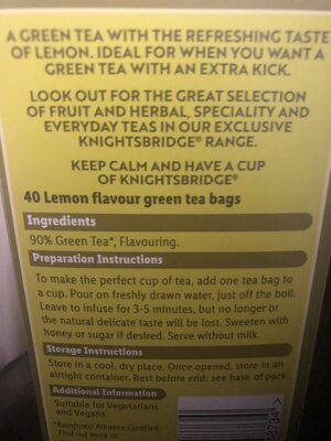 Green Tea Lemon - Ingredients