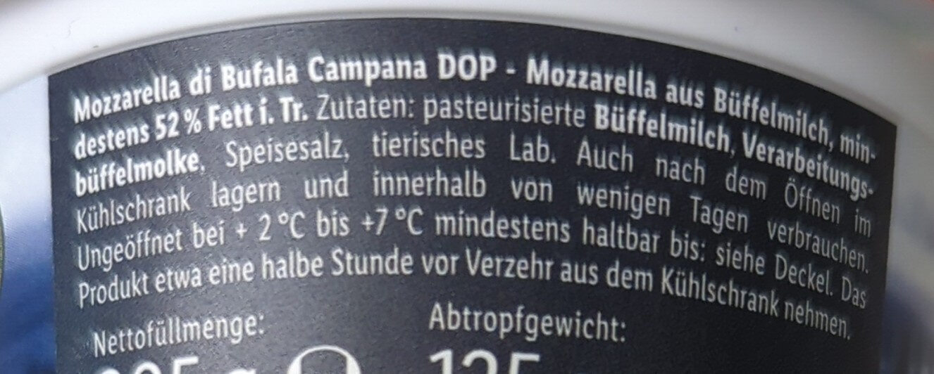 Mozzarella di Bufala Campana DOP - Zutaten