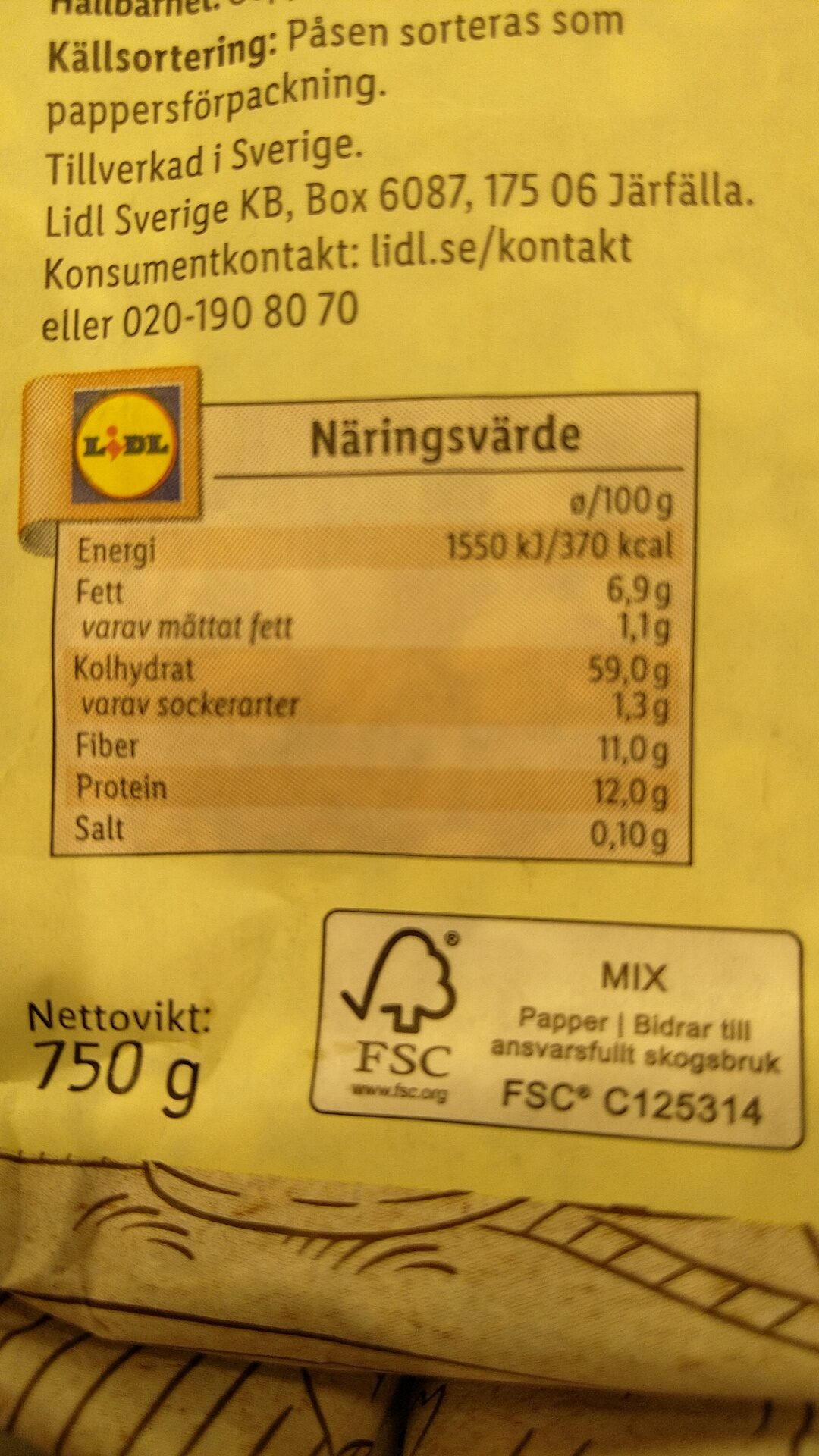 Svensk müsli naturell - Näringsfakta - en