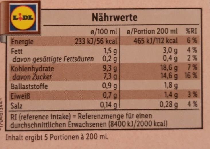 Bio Hafer Drink - Kakao - Nutrition facts - de