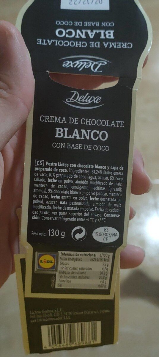 Crema de chocolate blanco con base de coco - Producto