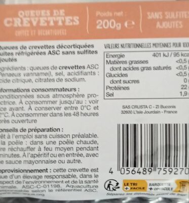 Crevettes - Nährwertangaben