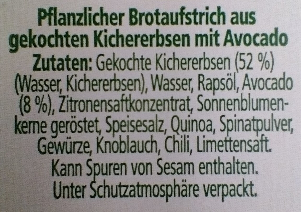 Brotaufstrich Kichererbse-Avocado - Ingrediënten - de