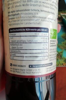 Getränke Apfel Johannisbeer Schorle - Nutrition facts - fr