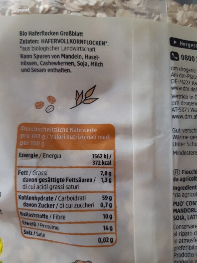 Haferflocken Großblatt - Ingredienti - de