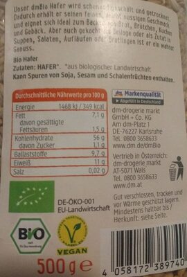 Hafer - Nutrition facts