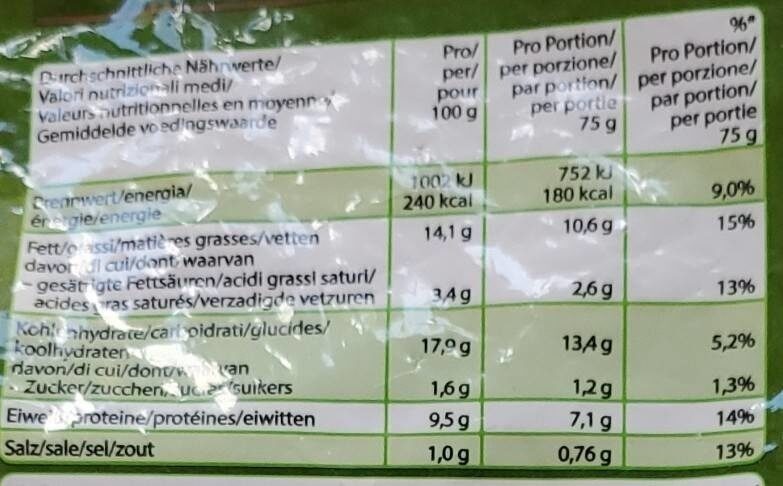 Blumenkohl Käse Taler - Tableau nutritionnel - de