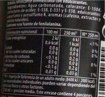 Pepsi Max - Tableau nutritionnel - es