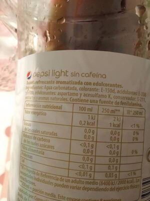 Pepsi Light without caffeine - Información nutricional