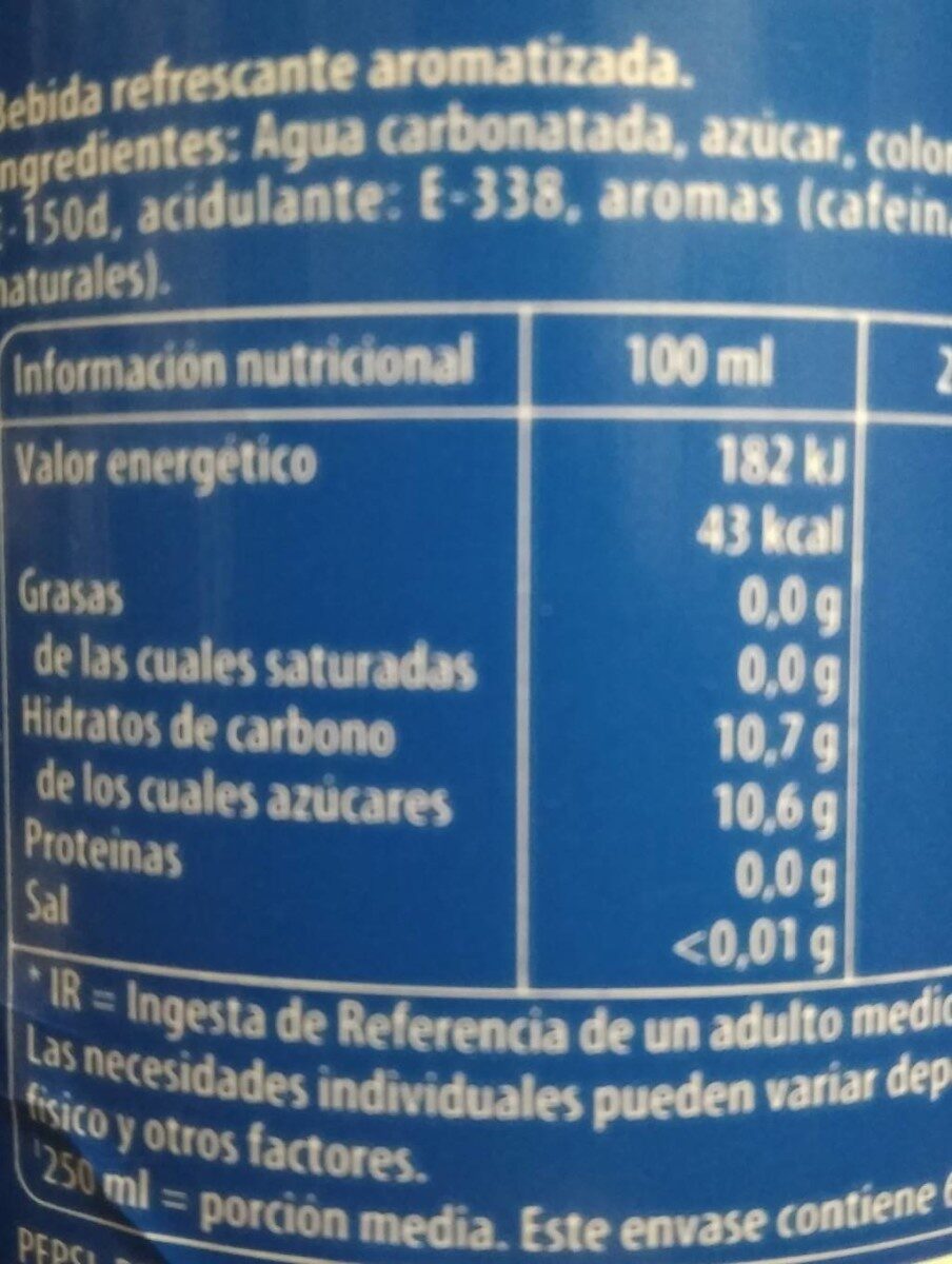 Pepsi 1,5L - Información nutricional