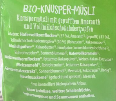 Knusper-Müsli Schoko-Amaranth - Ingredients
