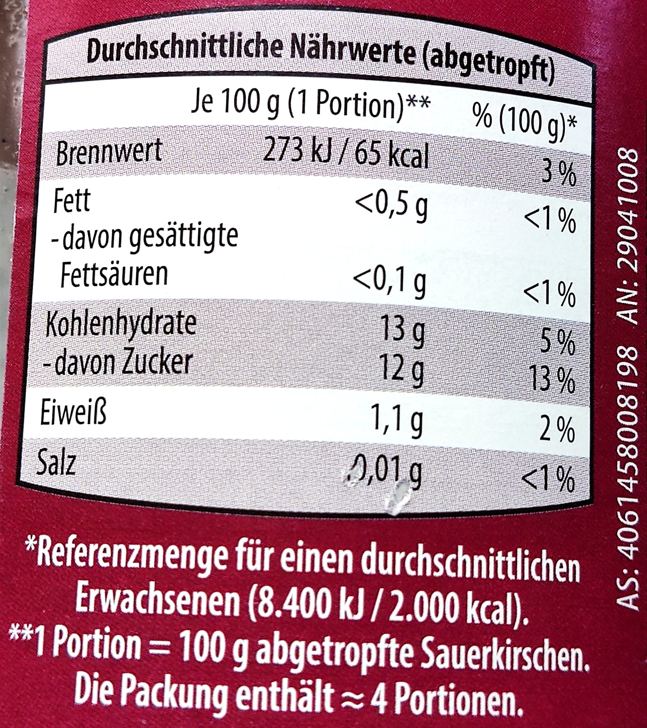 Sauerkirschen leicht gezuckert - Tableau nutritionnel - de