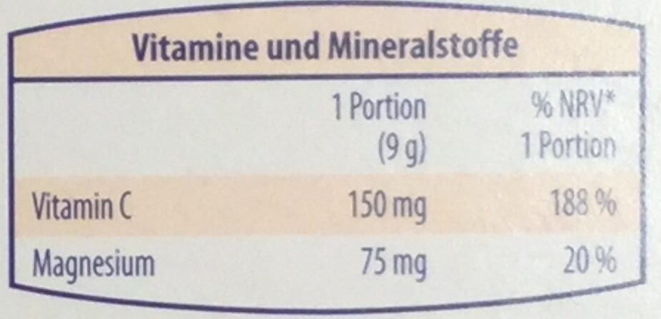 Heißer Ingwer-Orange - Tableau nutritionnel - de