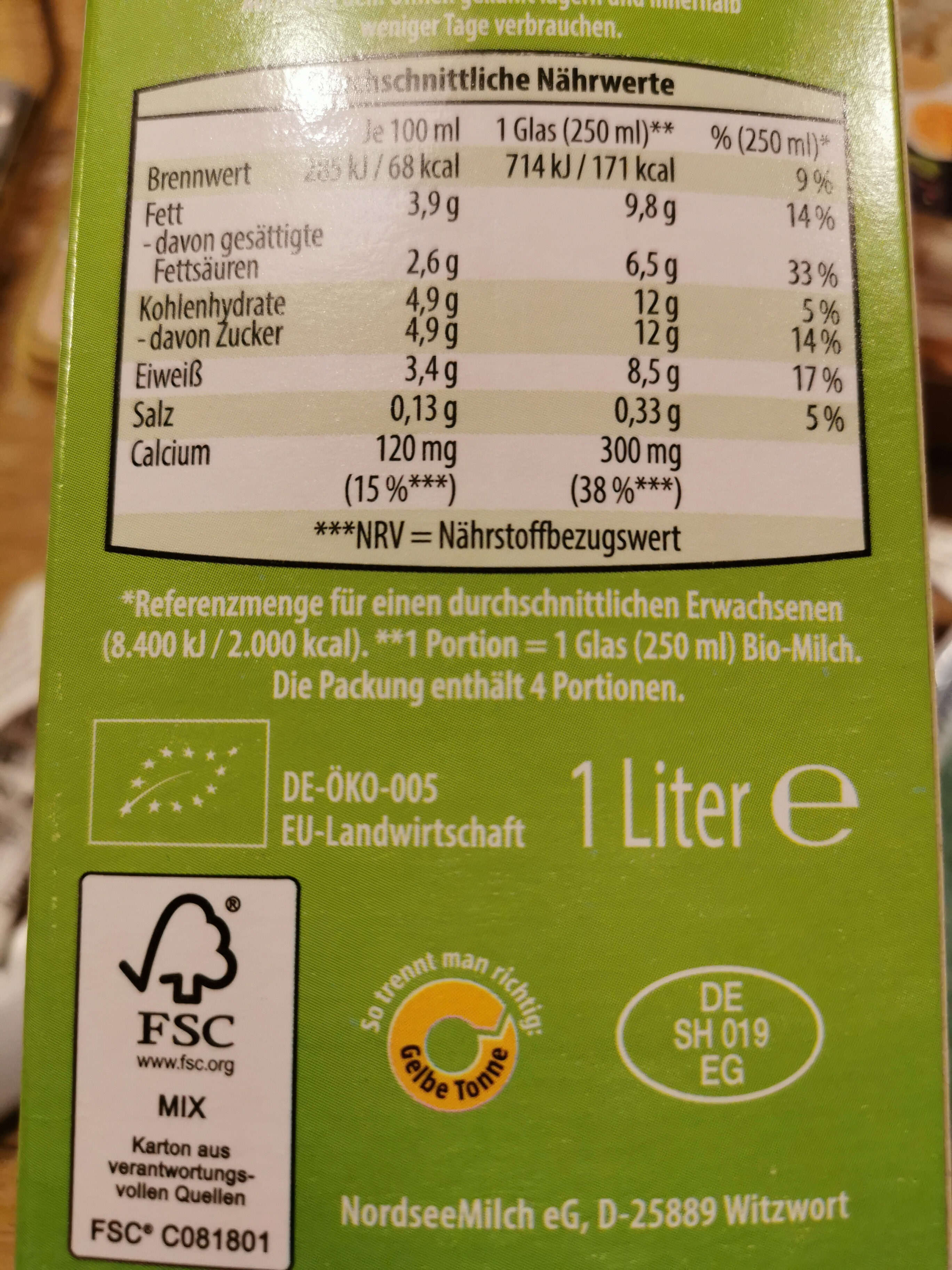 Frische Bio-Vollmilch, 3,8% Fett - Zutaten