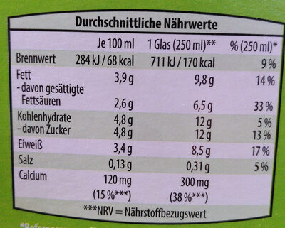 Frische Bio-Vollmilch, 3,8% Fett - Nährwertangaben