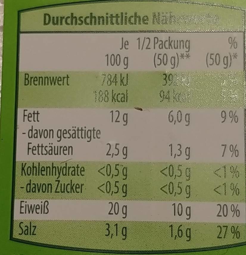 Räucherlachs - Tableau nutritionnel - xx
