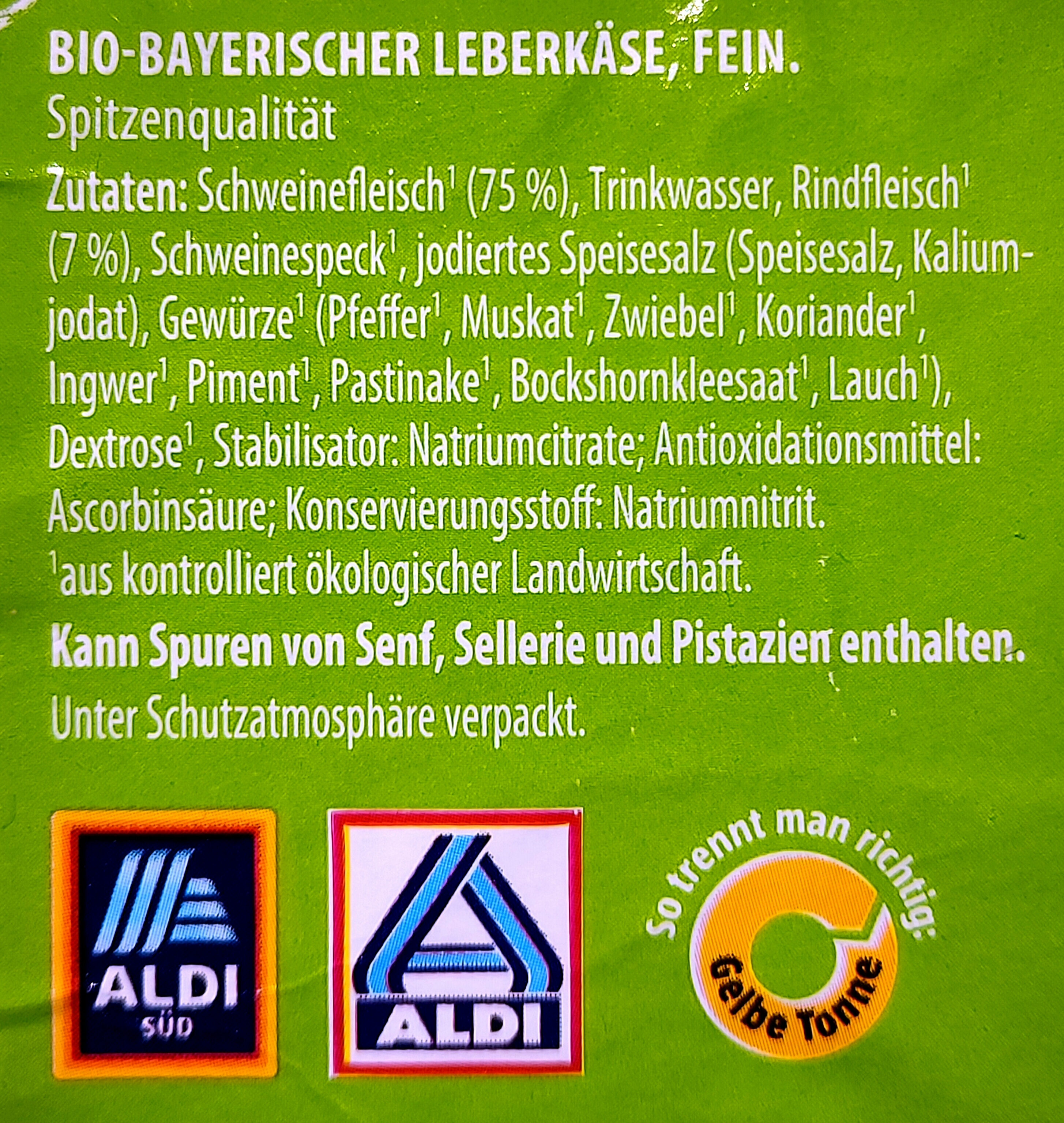 Bayerischer Bio-Leberkäse, fein - Zutaten