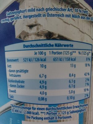 Joghurt Sahnejoghurt mild natur - Zutaten