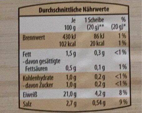 Hähnchenbrustfilet - Nutrition facts - de