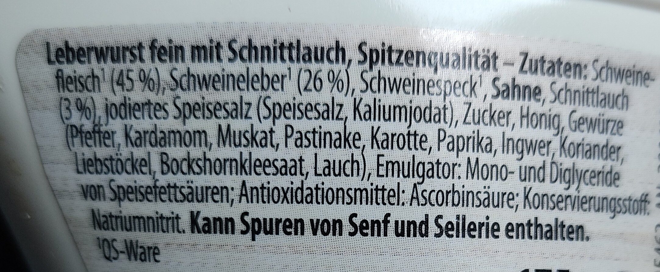 Leberwurst fein mit Schnittlauch - Ingrédients - de