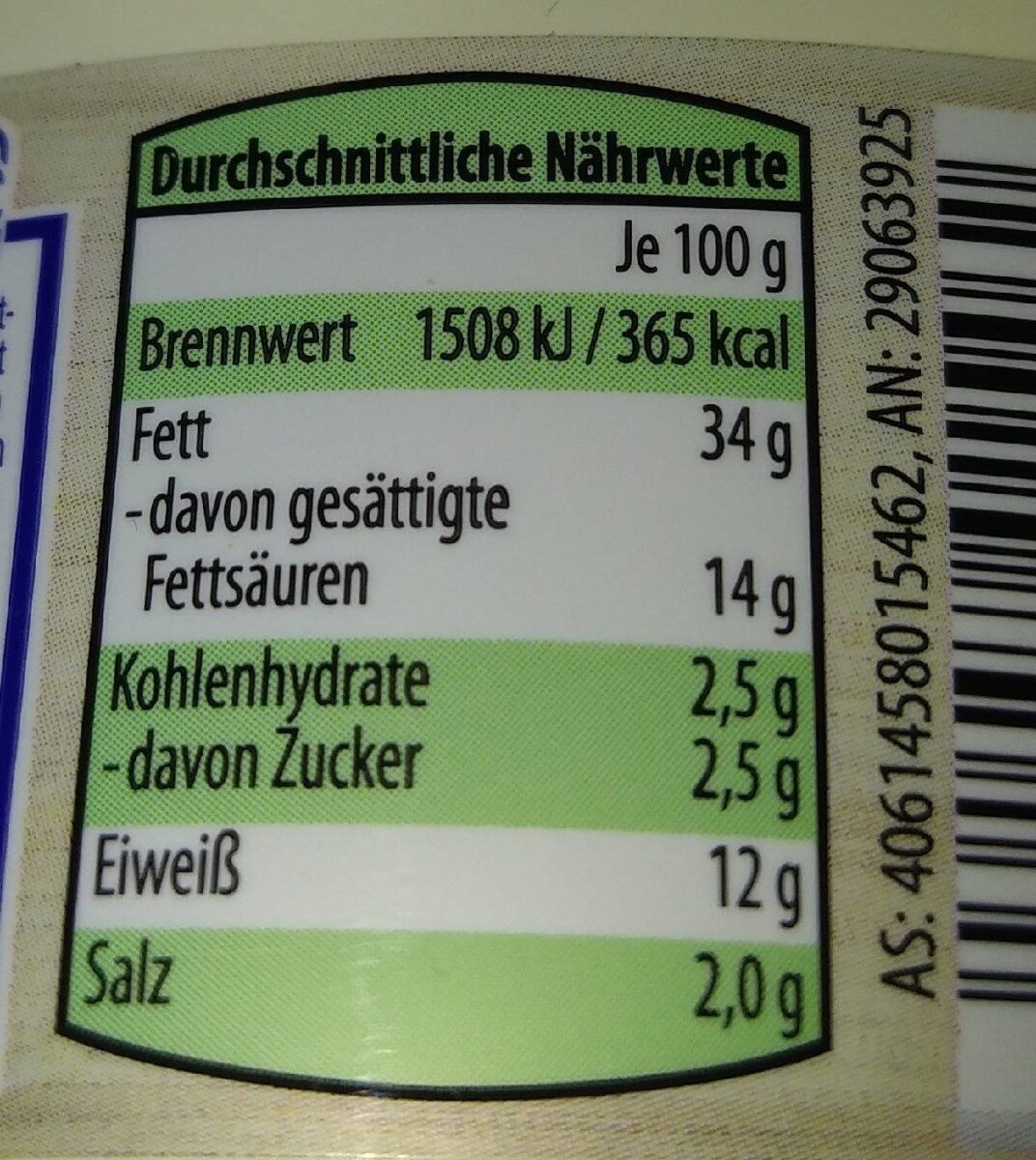 Leberwurst fein mit Schnittlauch - Tableau nutritionnel - de