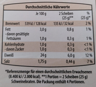 Schweinebraten - Tableau nutritionnel - de