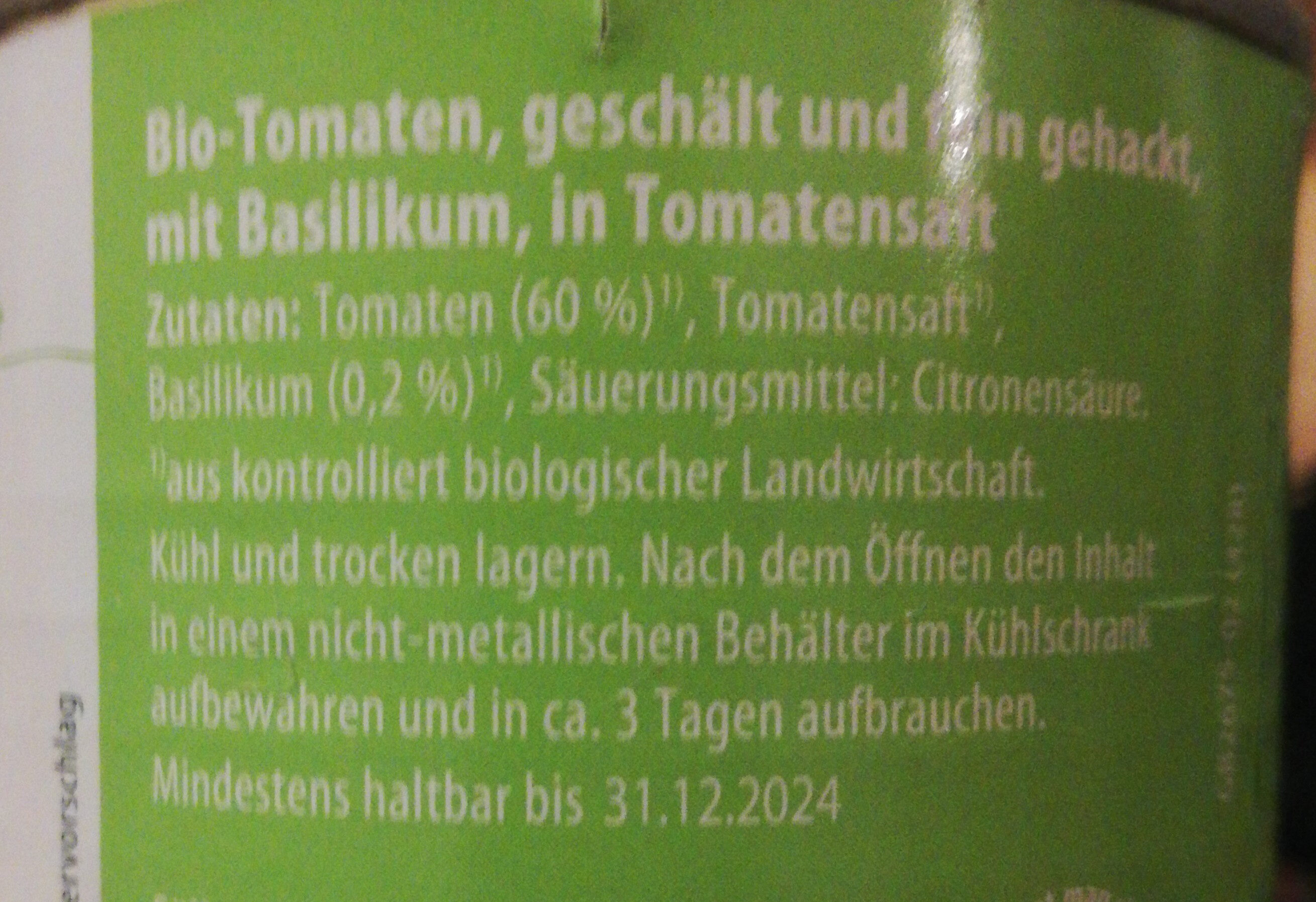 Gehackte Tomaten Basilikum - Zutaten