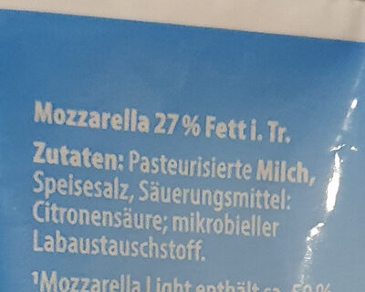 Mozzarella - Light - Zutaten